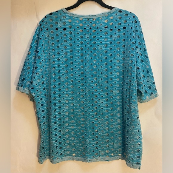 Clara Sun Woo Lightweight Sweater Sz Medium Turquoise Blue Distressed Open Knit - Picture 4 of 7
